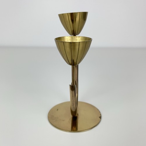 Ystad Metall Brass Candle Holder Flower Tulip 2 Arms Sweden MCM Vtg Scandinavian - Picture 4 of 10