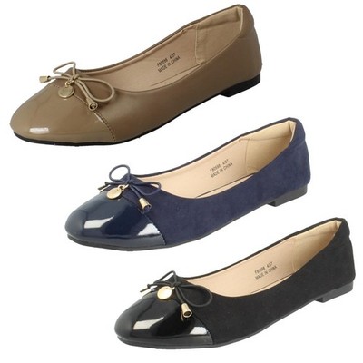 Women's Spot On Bows Detailed Flat Ballerina Casual Shoes 'F8R0598'