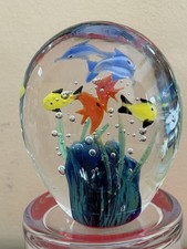 Vintage Murano Style Art Glass Double Sided Fish Aquarium Paperweight