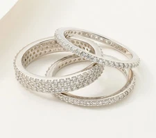 Diamonique Sterling Siler Set of 3 Round Cut Stack Ring Set, Size 5