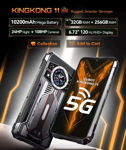 Cubot KingKong 11 5G Rugged 10200mAh 2,5GHz 32+256GB 108MP NFC Android 15 Handy