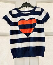 Gymboree Girls Knit Pullover Sweater M 7-8 Navy/White Striped Orange Heart