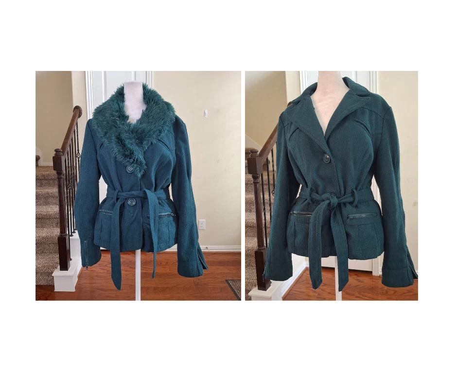 Last Kiss Y2k Faux Fur Belted Coat Green Women M Gothic Grunge Preppy Academia