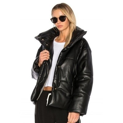 Nanushka Hide Vegan Leather Puffer Jacket Black Size S