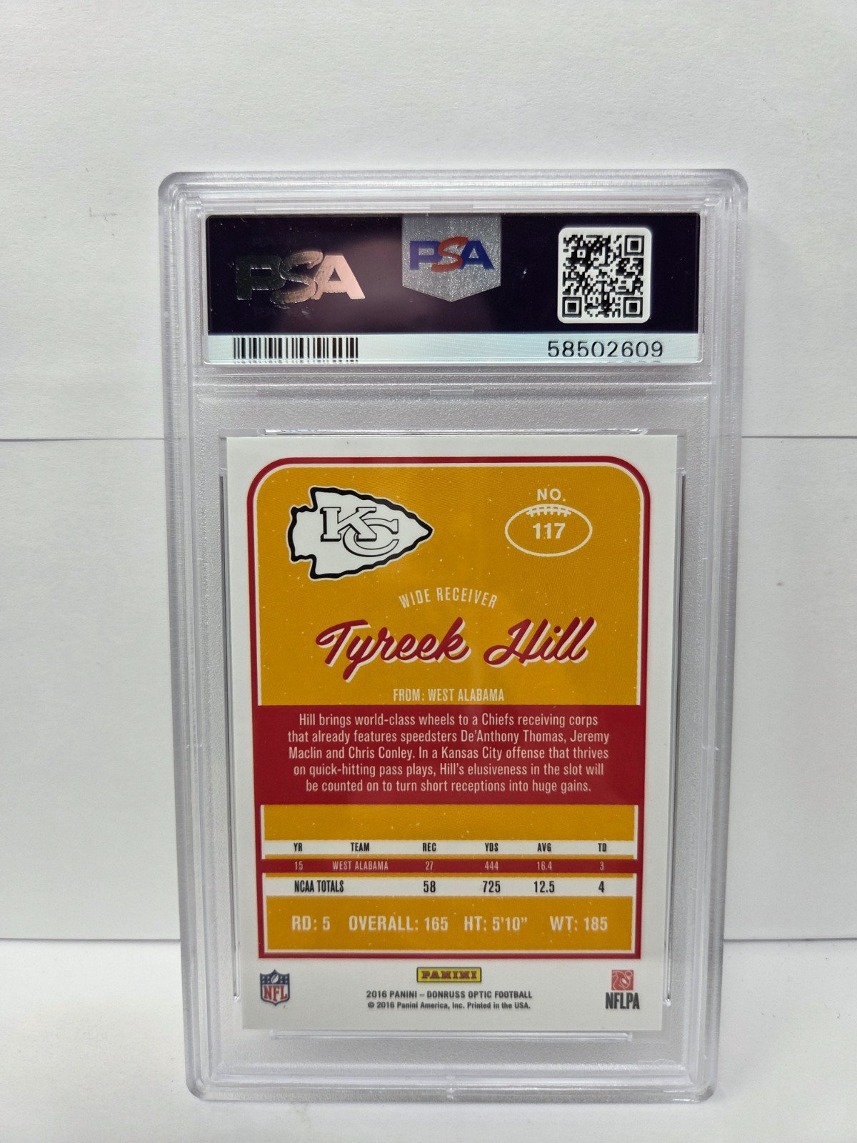 2016 Optic Dolphins Star - TYREEK HILL Rookie RC Football Card PSA 9 MINT view 2