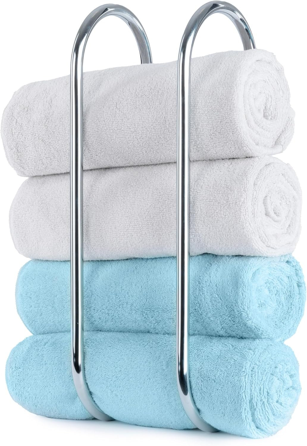 Wall Mounted Towel Rack – Chrome Bathroom Towel Holder Shelf with Rail – Space S