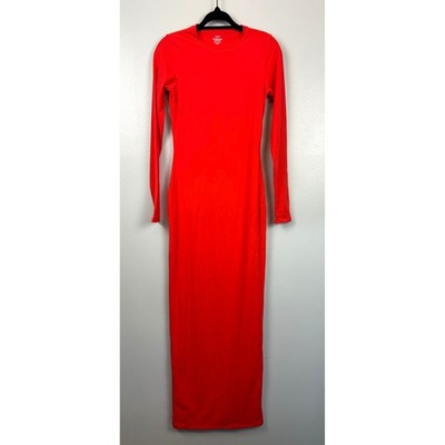 NWT SKIMS Fits Everybody Crew Neck Long Sleeve Maxi Dress Medium Poppy  Bodycon | eBay