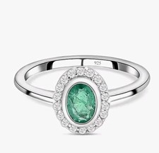 Ethiopian Emerald Cambodian Natural Zircon Platinum O/L Sterling Silver  #Q NEW 