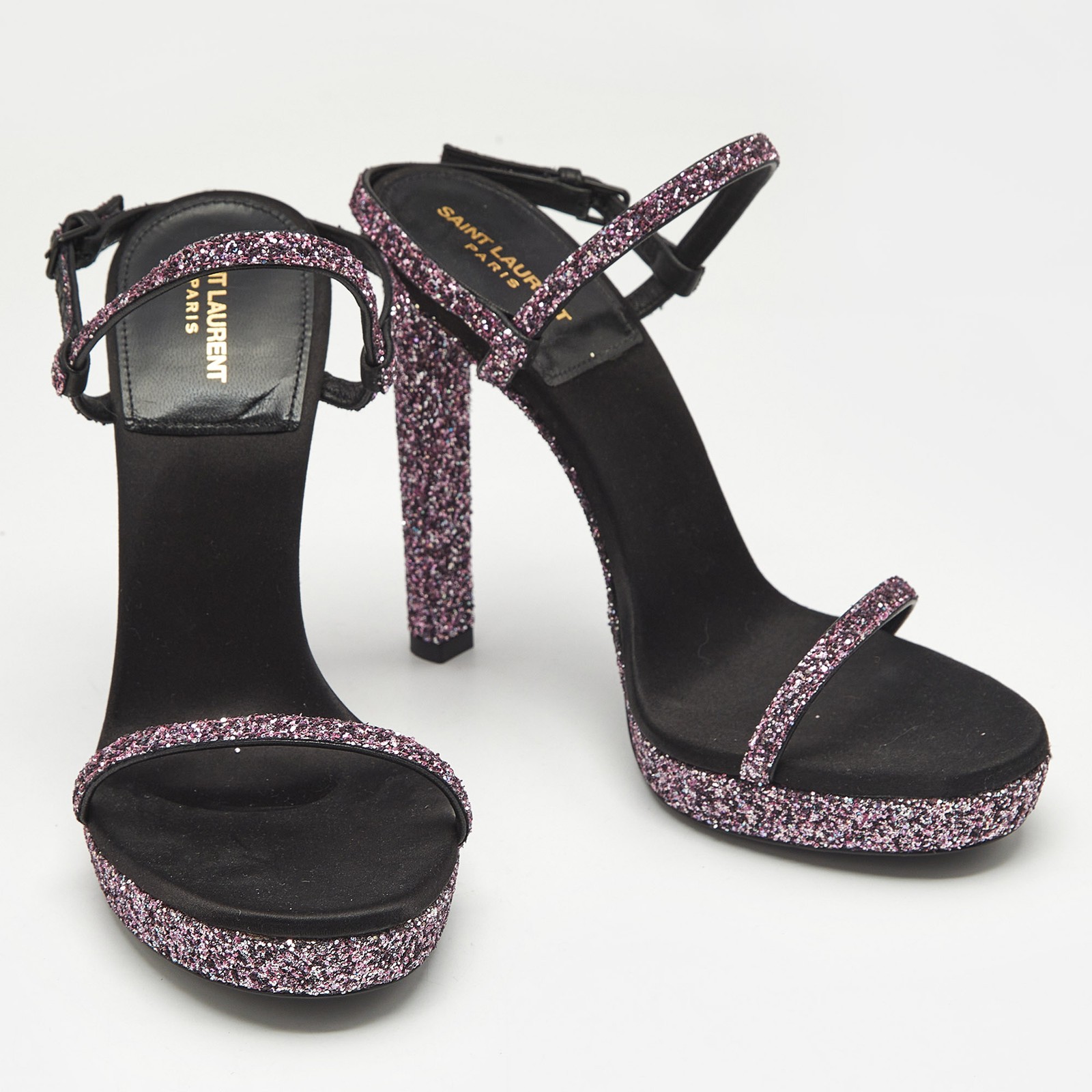 Sandali alla caviglia Saint Laurent rosa glitter Hall taglia 38