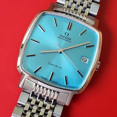 VINTAGE 1973 MEN OMEGA GENEVE CAL 1012 AUTOMATIC BLUE DATE