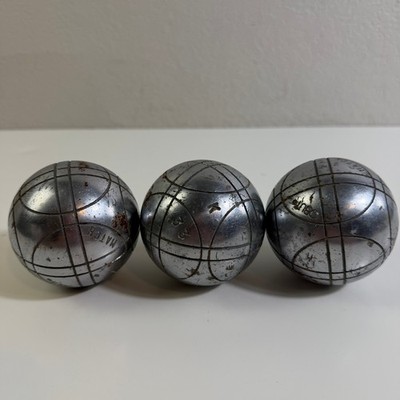 Obut Match Petanque Boules Set of 3 French Bocce Balls Steel Grooved Silver