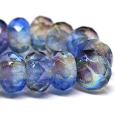 Qty. 10 Blue Purple w/ AB Finish 6x9mm Czech Glass Large Hole, Roller Beads