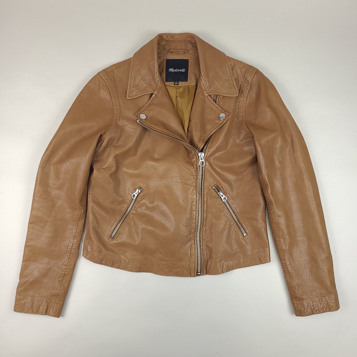 Madewell Washed Lamb Leather Motorcycle Jacket Womens Medium Burnt