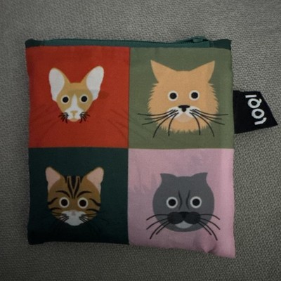 LOQI Tote Shopping Bag with Cat Designs Reusable Bag with zipper storage pouch