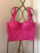Shinestar Hot Pink Bustier Corset Top Wide Straps Zip Back Size L