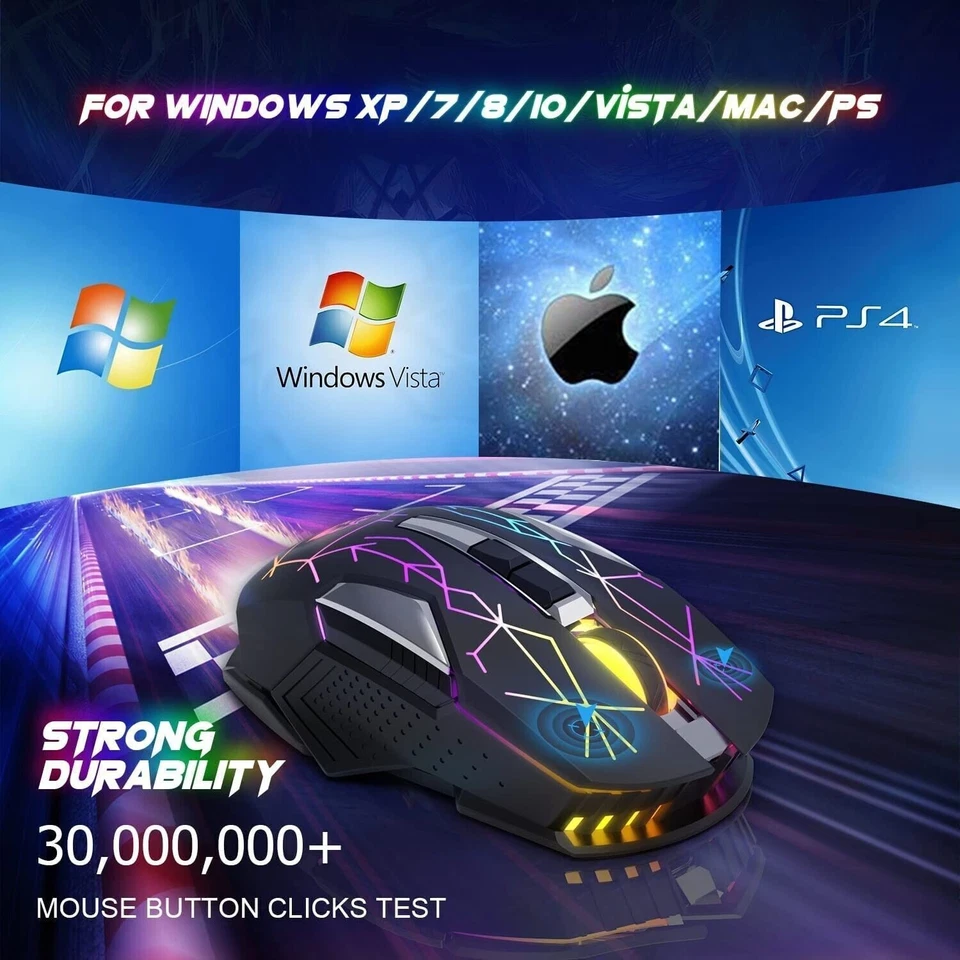 Wireless Gaming Mouse Optical USB Mice 2400DPI 7 Color LED Backlit for PC PS4 - Image 4 of 4