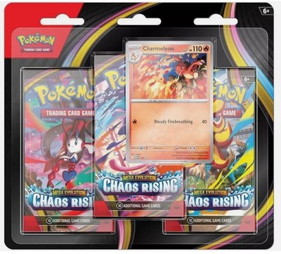 Pokémon TCG: 12x Mega Evolution Chaos Rising 3-Pack Blister New USA-ENG