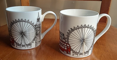 James Sadler Mug London Life Red Black  Double Decked Bus Big Ben 10 oz SET 2