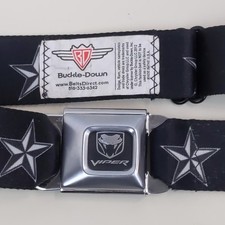 Dodge Viper Seatbelt Style Belt Buckle Down Adjustable Adult Star Pattern Black