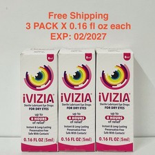 3x iVIZIA Sterile Lubricant Eye Drops For Dry Eyes, 5mL Exp 2/2027 Free Shipping
