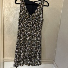 Loft Floral Rayon Knit Sleeveless Dress Womens 4P Blue Pink V-Neck Stretch 