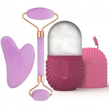 Lilac Purple 3pcs Facial Ice Roller Set with Gua Sha and Massage Tool