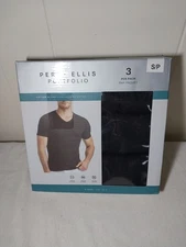 Perry Ellis Portfolio 3 Pack Cotton Blend Stretch V-Neck T-Shirts Black Small