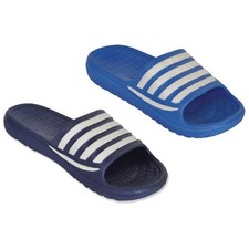 SLIDERS UNISEX POOL SLIDERS FLIP FLOP SIZE 6-11 BLUE/NAVY STRIPE FABULOUS PRICE