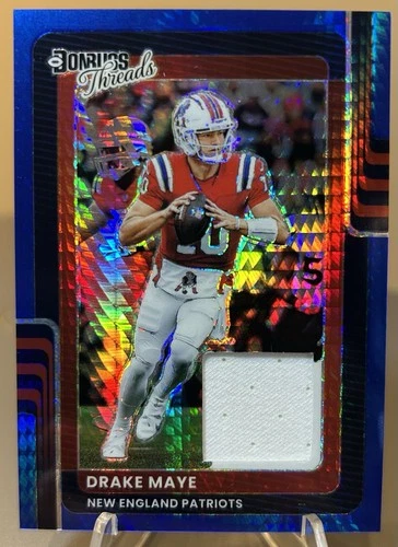 2025 Panini Donruss Optic Donruss Threads Blue Hyper Prizm Drake Maye MEM Patch