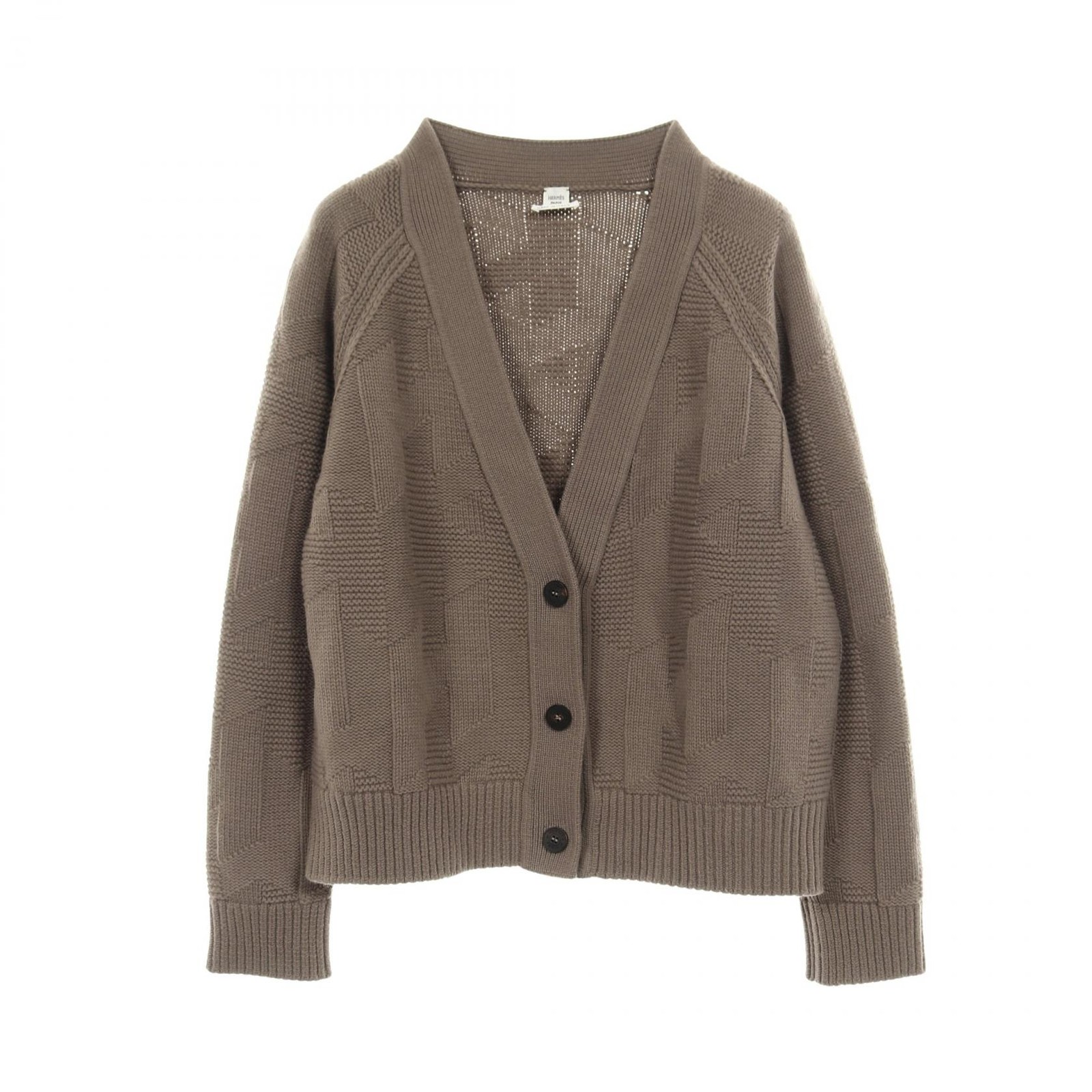 HERMES H motif cardigan knitwear wool Brown Used Women size 42