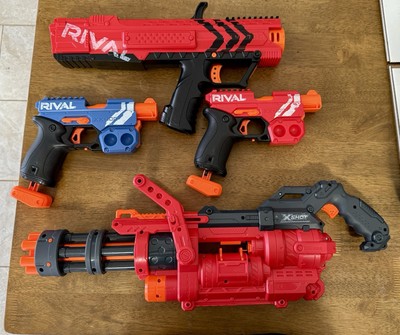 Nerf gun x shot machine gun*No Bullet Belt* w/Rival XV-700 & (2) XX-100 Blue/Red