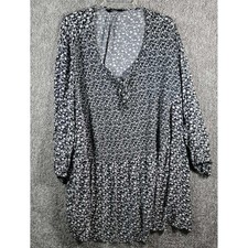 Ulla Popken Floral Print Top V Neck Tunic Plus Size 32/34 Black and White