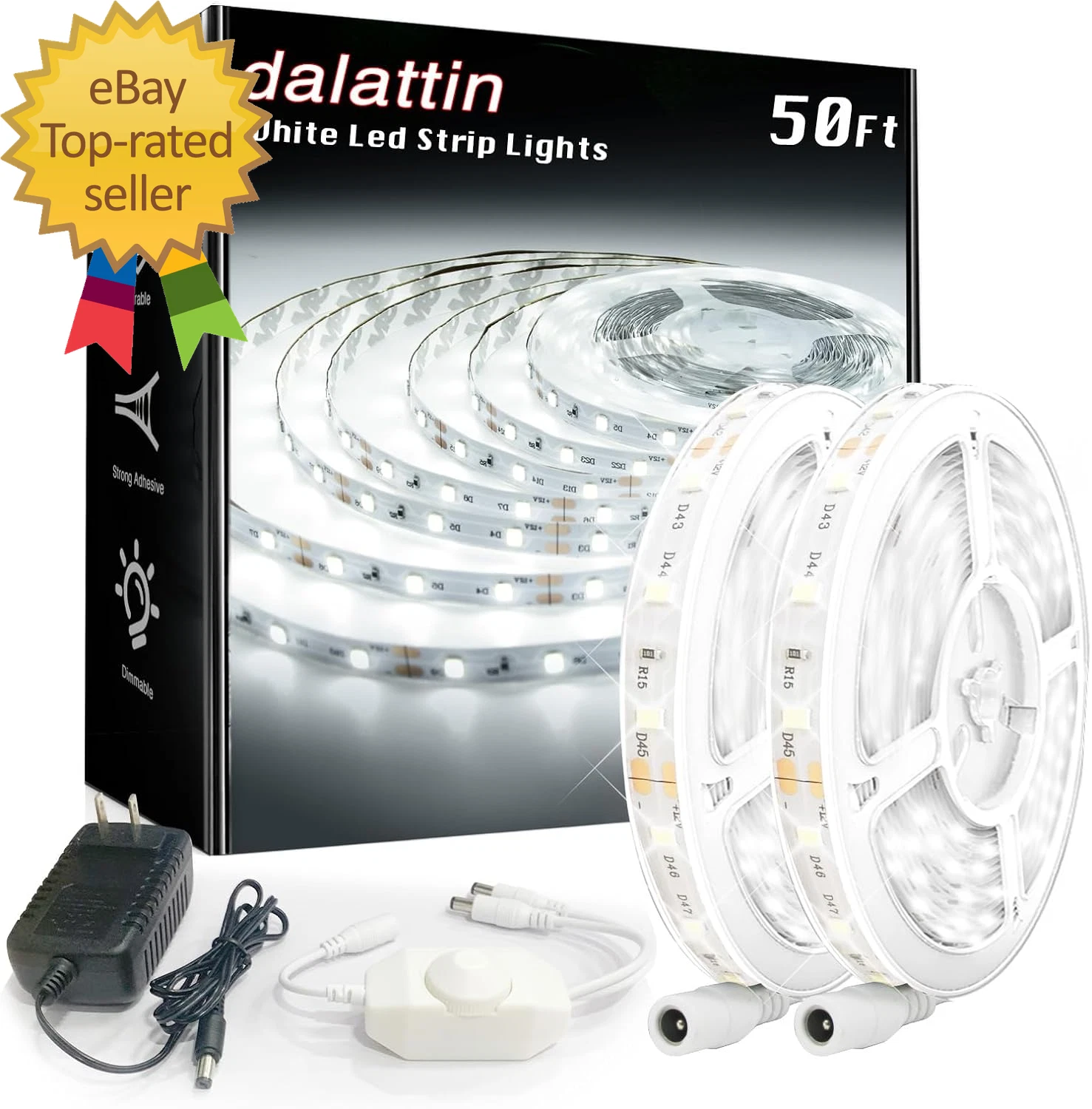 White LED Strip Lights 50Ft Dimmable Bright 24V Led Light Strip 6500K Daylight W