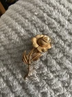 Vintage Crown Trifari Rose Faux Pearl Brooch Pin Jewelry Gold Tone
