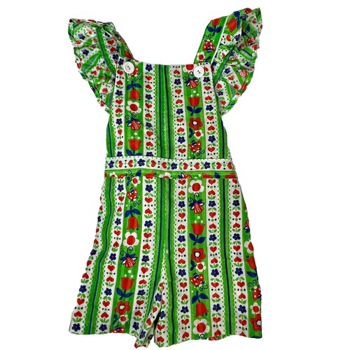 Vintage Health-tex Romper overalls Girls Size 5 hearts Ladybugs Flowers 70s USA