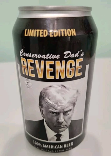 Trump's Mug Shot 100% Dad" American Beer Can Mug Shot empty
