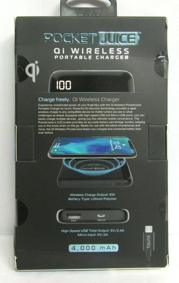 Tzumi - Cargador portátil inalámbrico PocketJuice de 4.000 mAh para la mayoría de los desarrolladores habilitados para USB Foto 3 de 3