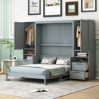 Queen Size Murphy Wall Beds with Desk Closet Bookshelves Wood Hidden Cabinet Bed