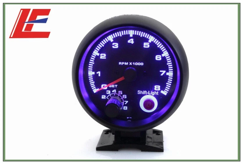 3.75" 95MM Universal 0-8000 rpm gauge with inter shift light Black face - Image 2 of 4