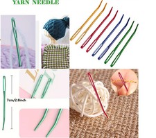 Knitting Bent Tip Needle Metal Vibrant Random Colors Crochet Embroidery 2pc Set