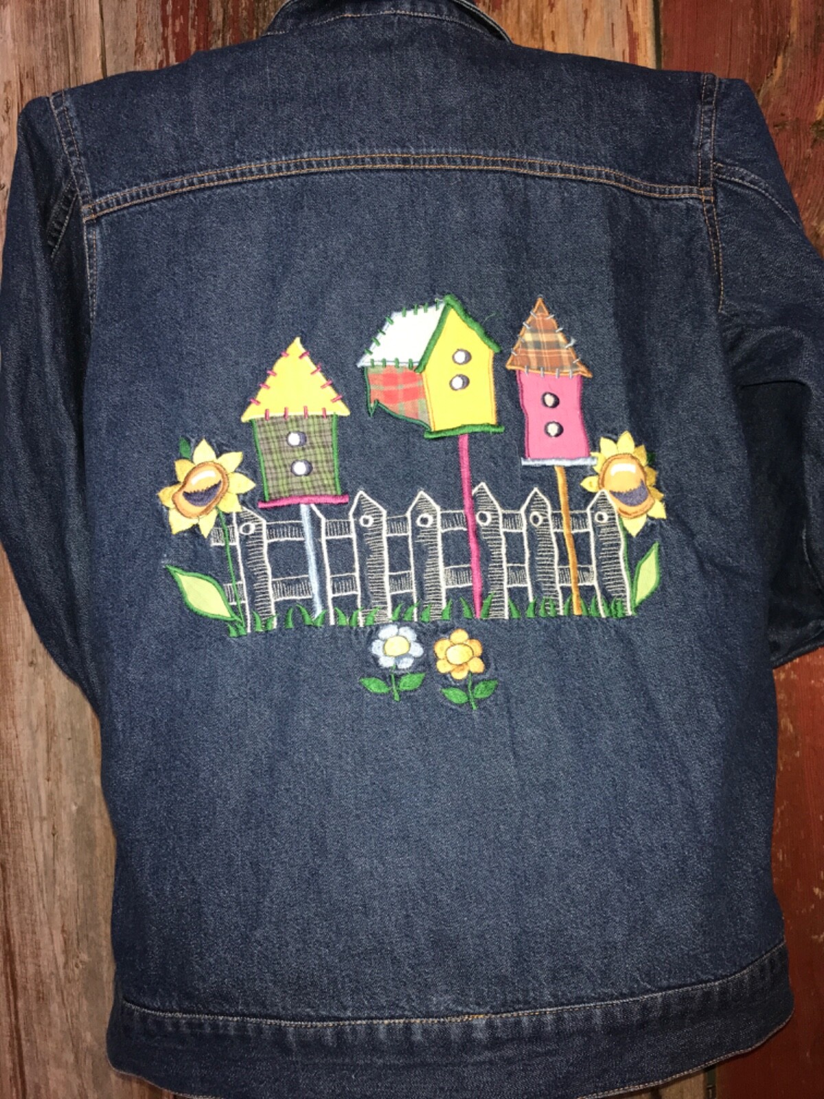 Silver Threads Denim Jean Jacket Embroidered Bird… - image 1