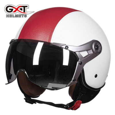Retro Leather Motorcycle Helmet Half Open Face Helmet Scooter Helmet Moto Casco