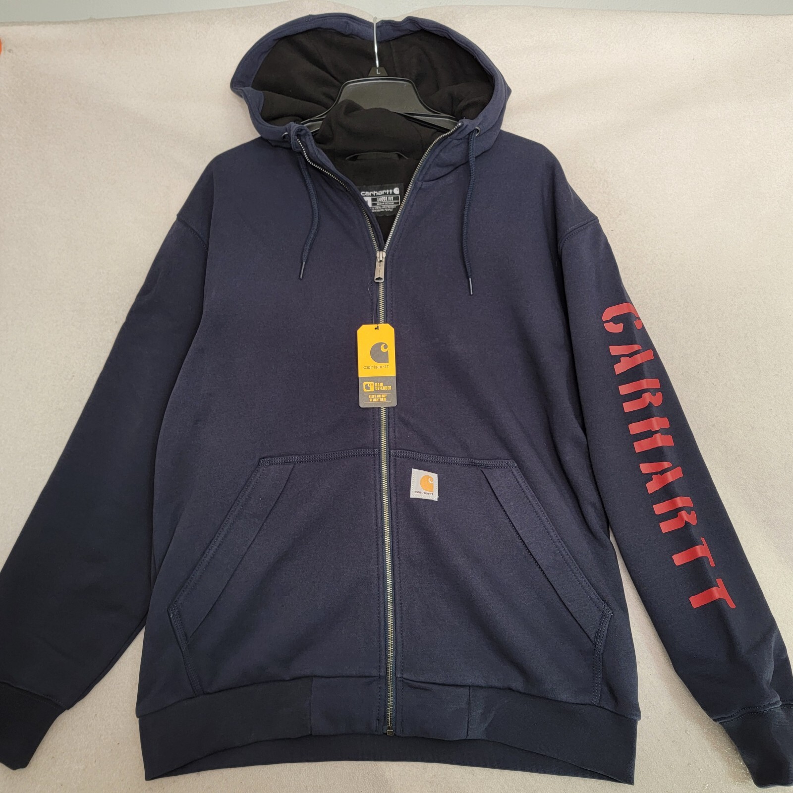 Suéter Carhartt Mediano Azul Rojo Para Hombres Lluvia Exterior Sudadera con Capucha Cremallera Completa Vellón Nuevo con Etiquetas