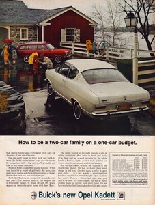1966 Buick Opel Kadett Print Ad German Made Car Rain Jacket Umbrella Boots Lake