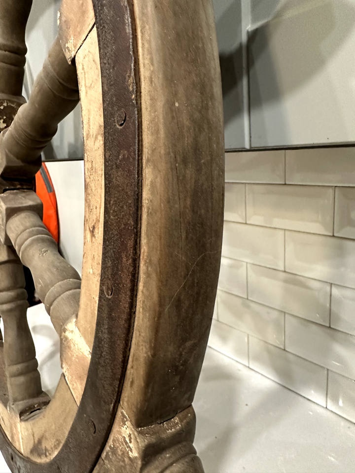 Vintage Nautical Ship's Steering Wheel, Heavy Weight, Wood & Metal