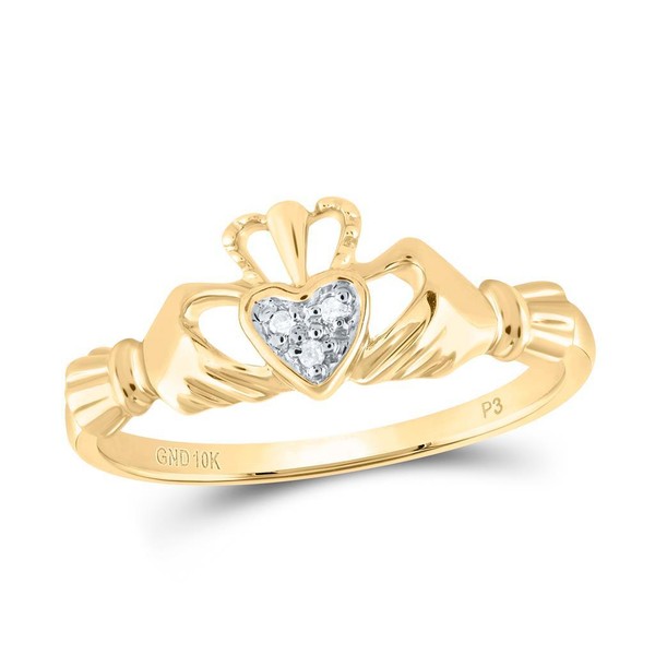 10K Gelbgold Original Rund Diamant Damen Liebe Claddagh Herz Ring 0.02 Karat-image