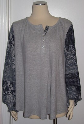 Women's Plus ABSOLUTELY FAMOUS Gray Blue Long Sleeve Soft Top 2X