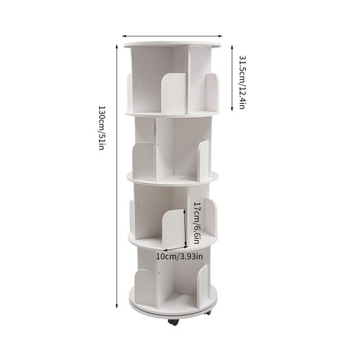 4 Tier White 360° Revolving Bookcase Round Display Book Shelf Rotating Bookshelf - Picture 4 of 15
