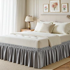 Bed Skirts Dust Ruffle for King Size 16'' Tailored Drop Adjustable Elastic Belt