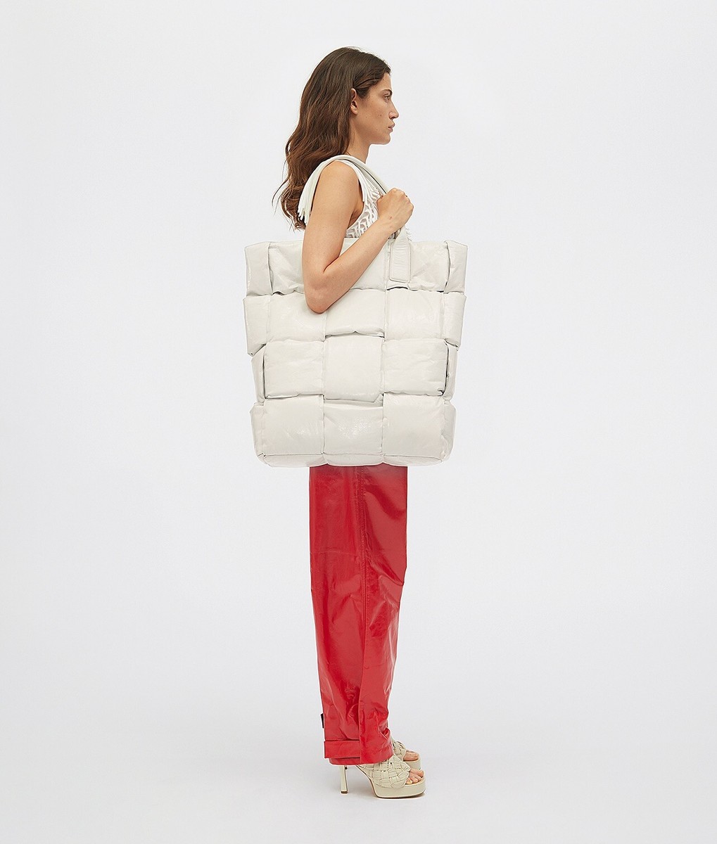 Bottega Veneta Padded Leather Squash Tote Handbag White